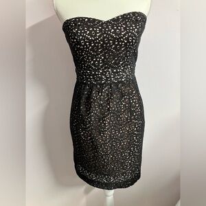 Forever 21 Women’s Strapless Mini Dress, Size M, Black/Pink, Lace Overlay.